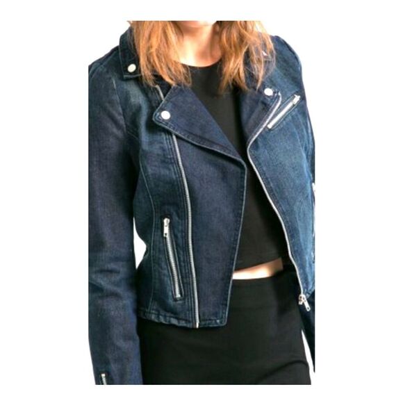 NEW Mango Jeans Biker Style Mob Wife Jean Jacket NWT - Picture 1 of 16